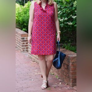 Talbots Anchor Print Ruffle Neck Dress Size 8